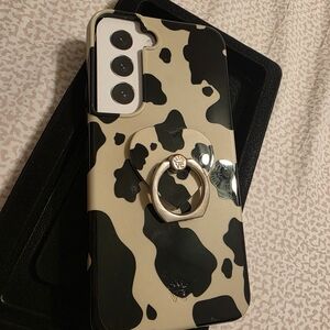 Velvet Caviar Black and Cream Cow Print Phone Case with Ring Holder